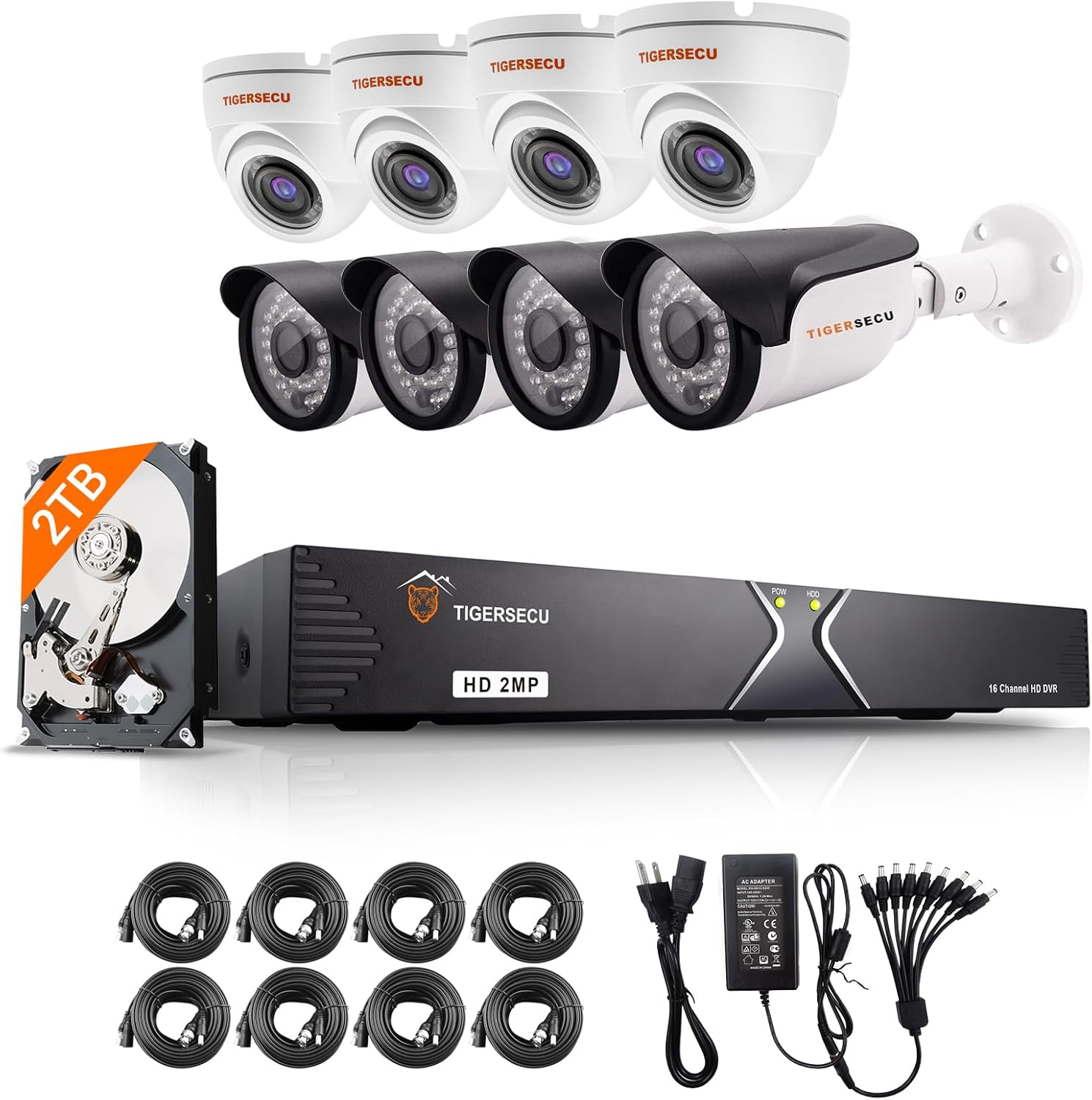 TIGERSECU 1080P 16-Channel 8 Combo Cameras DVR Security Bundle with 2TB HDD