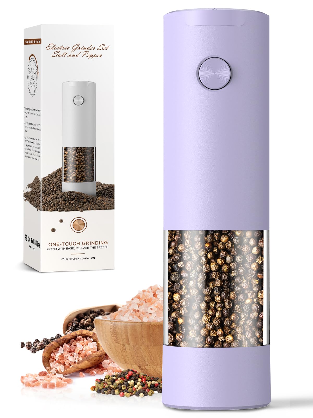 1 Pack Salt and Pepper Grinder- Gifts for Women Automatic Battery Purple Pepper Mill Shakers Kitchen Accessories Cooking for Mom, Adjustable Coarseness Salt Pepper Shakers