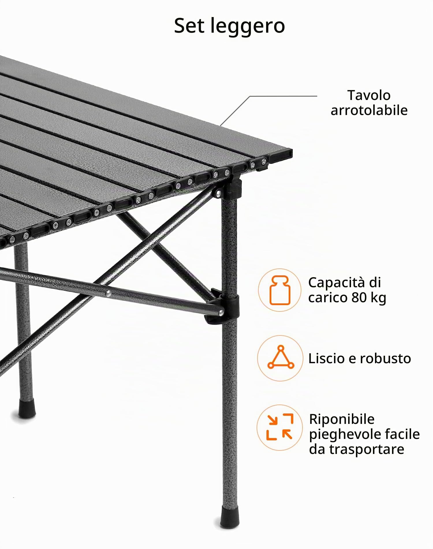 QWORK® Tavolo Pieghevole, Tavoli da campeggio pieghevoli, 95 * 55 * 50cm, Nero, Per barbecue, Viaggi, Pesca, Picnic