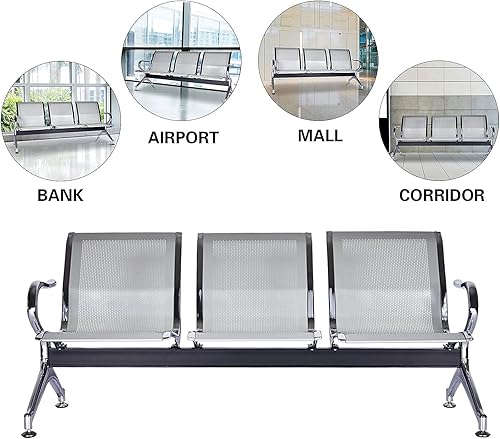 Miniatura 8 de Sillas de sala de espera de 3 asientos, banco de sala de espera con brazos, banco de recepción del aeropuerto, sillas de recepción de invitados,