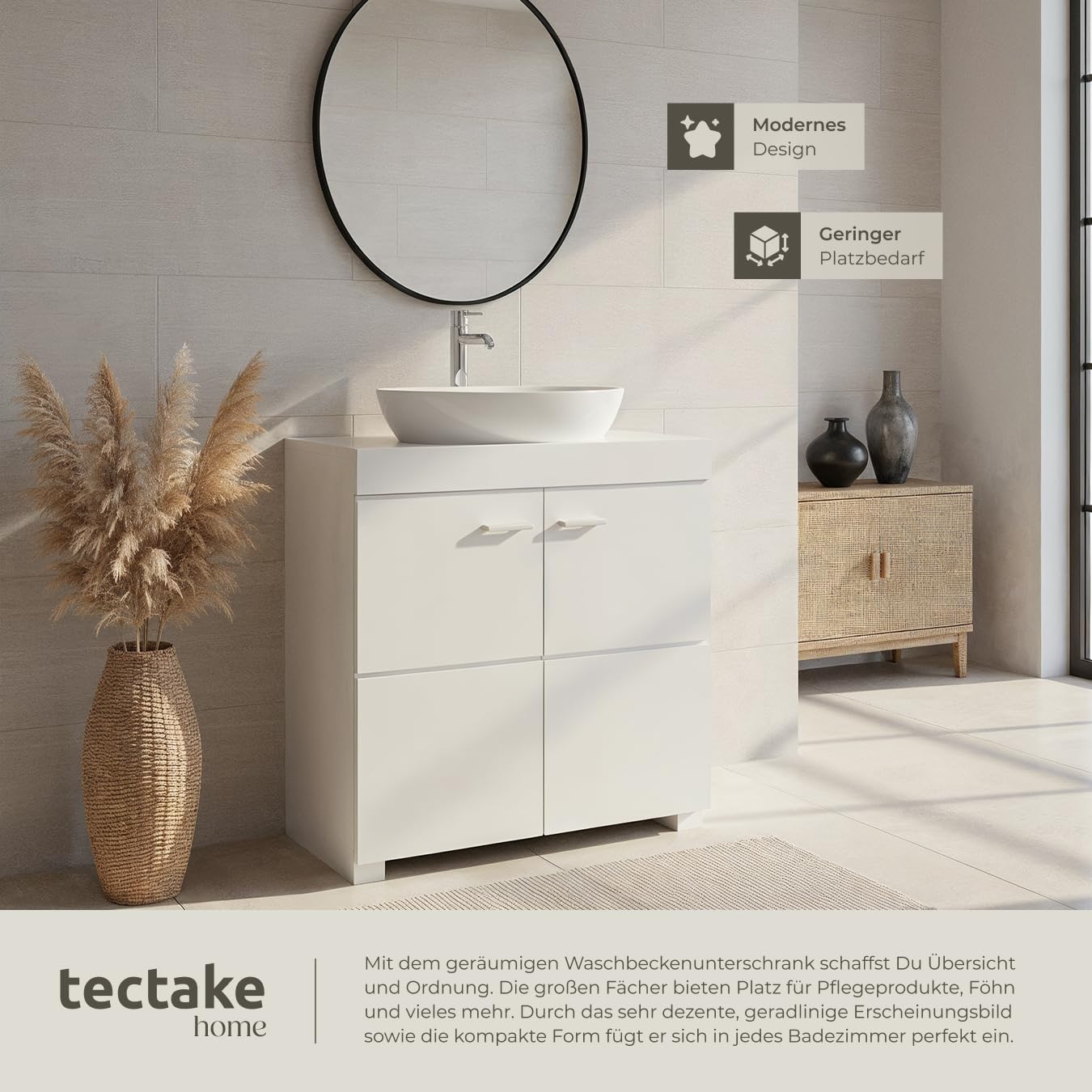 tectake® Waschbeckenunterschrank, Waschtisch Unterschrank, Badschrank für unter Waschbecken, Spüle, Schrank Möbel Badunterschrank, Waschtischunterschrank für Badezimmer & WC, Badmöbel - weiß