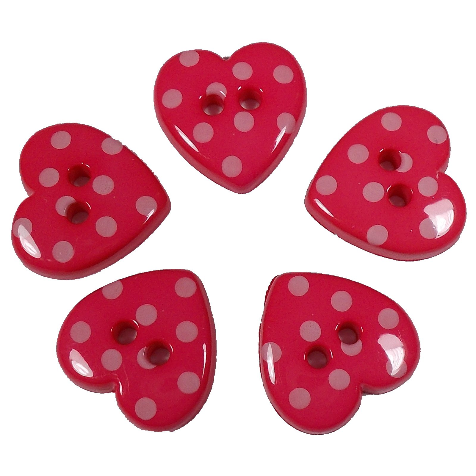 Push The Button Pink Polka Dot Spot Small Heart Buttons 15Mm Wide (5, )