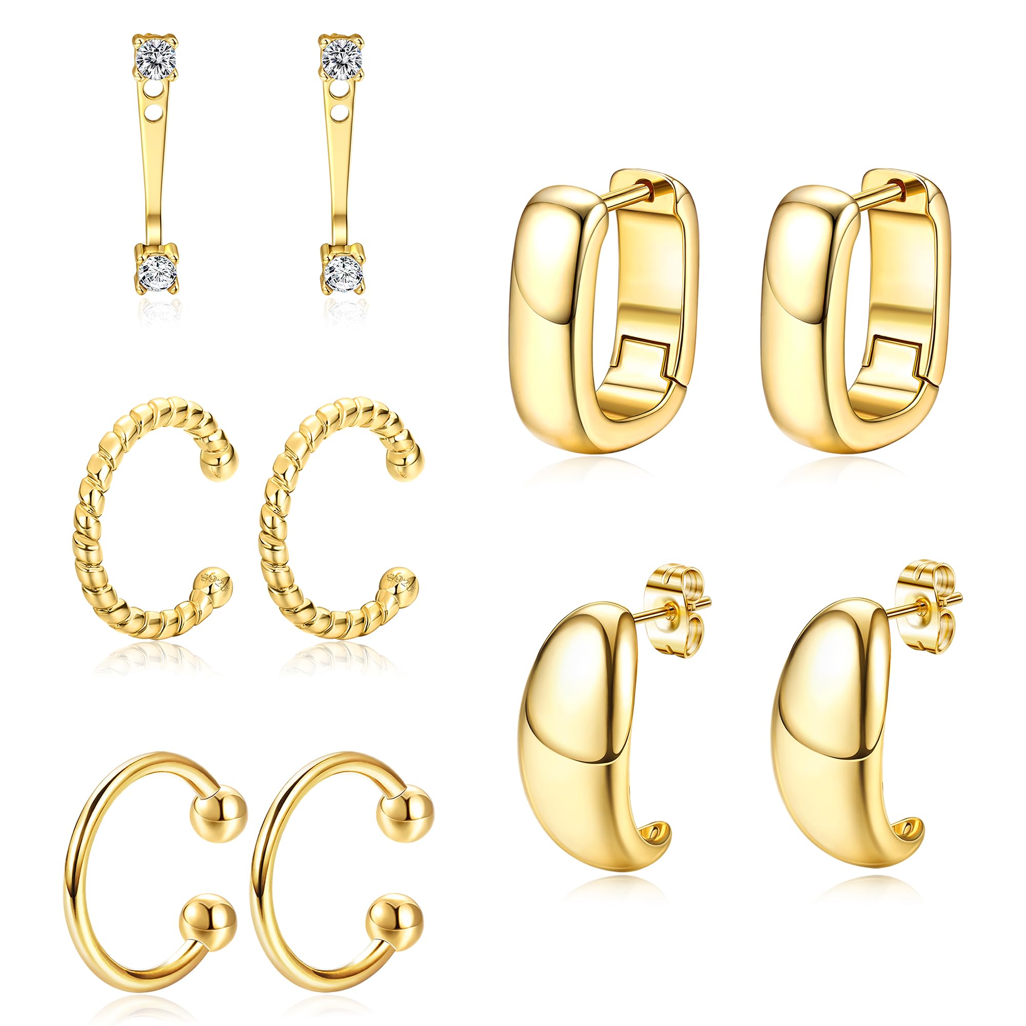 Small Chunky Gold Hoop Earrings for Women Trendy - 14K Gold Plated Huggie Hoops Earring Set Thick Silver Jewelry Hypoallergenic Earrings Stacks for