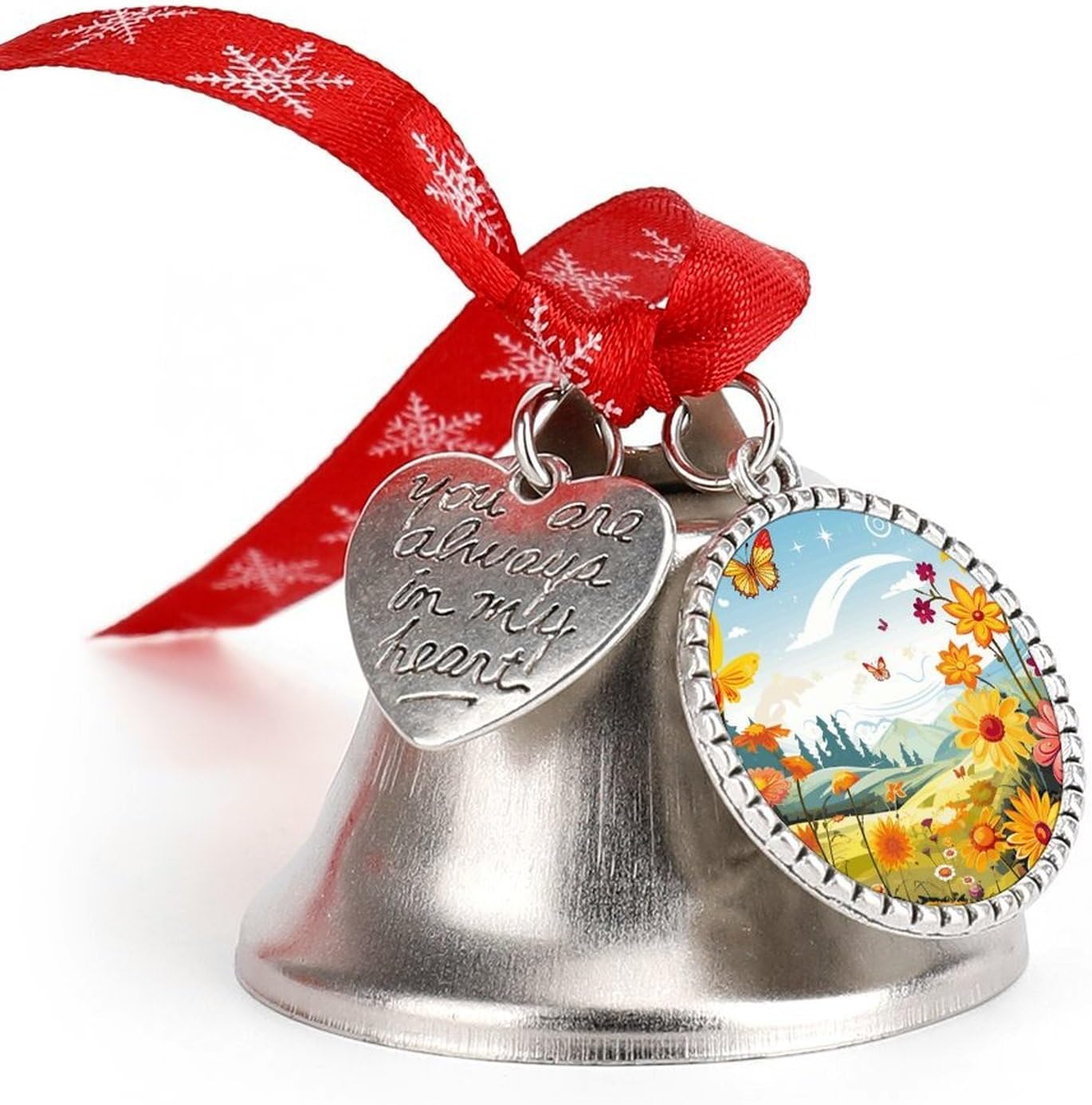 Sun Butterflies Dragonfly Flowers Nursery Christmas Bells Ornaments Tree Jingle Bells Decors Xmas Silver Bell Hanging Decoration Pendants for Weddings Parties Christmas Wreaths