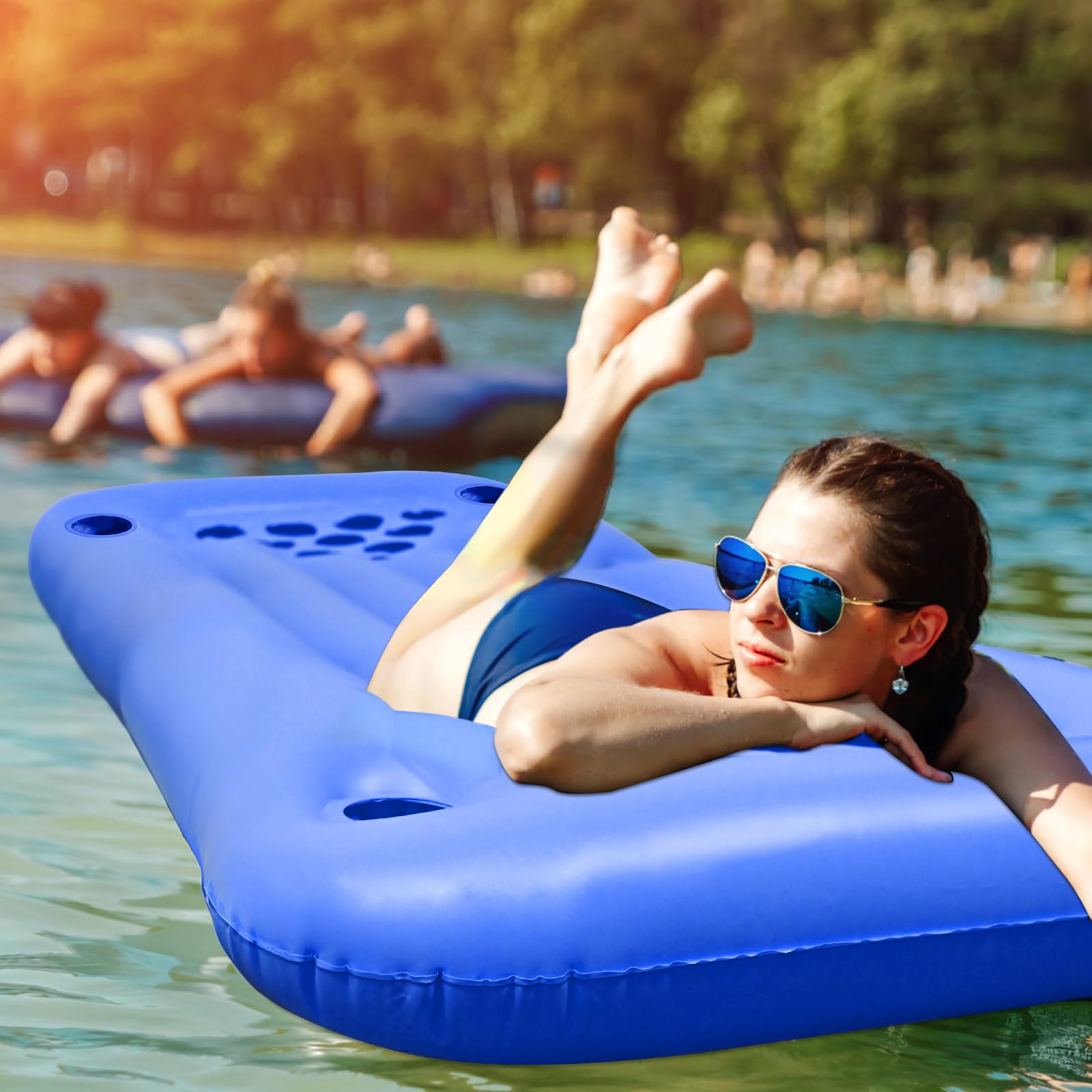 Faburo Aufblasbare Luftmatratze, 155x76x13cm Aufblasbares Pool Poog Matratze, Floating Foldable Mattress Luftmatratze für Schwimm Party Getränkehalter Partyspiele (Ohne Becher)