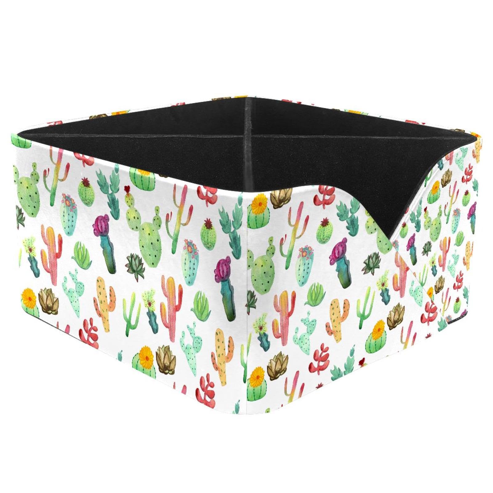 KengjuTesu Vibrant Cactus Succulents Desktop Organizer Pen Holder, Rectangular Pencil Cup for Office, Study and Makeup Stations