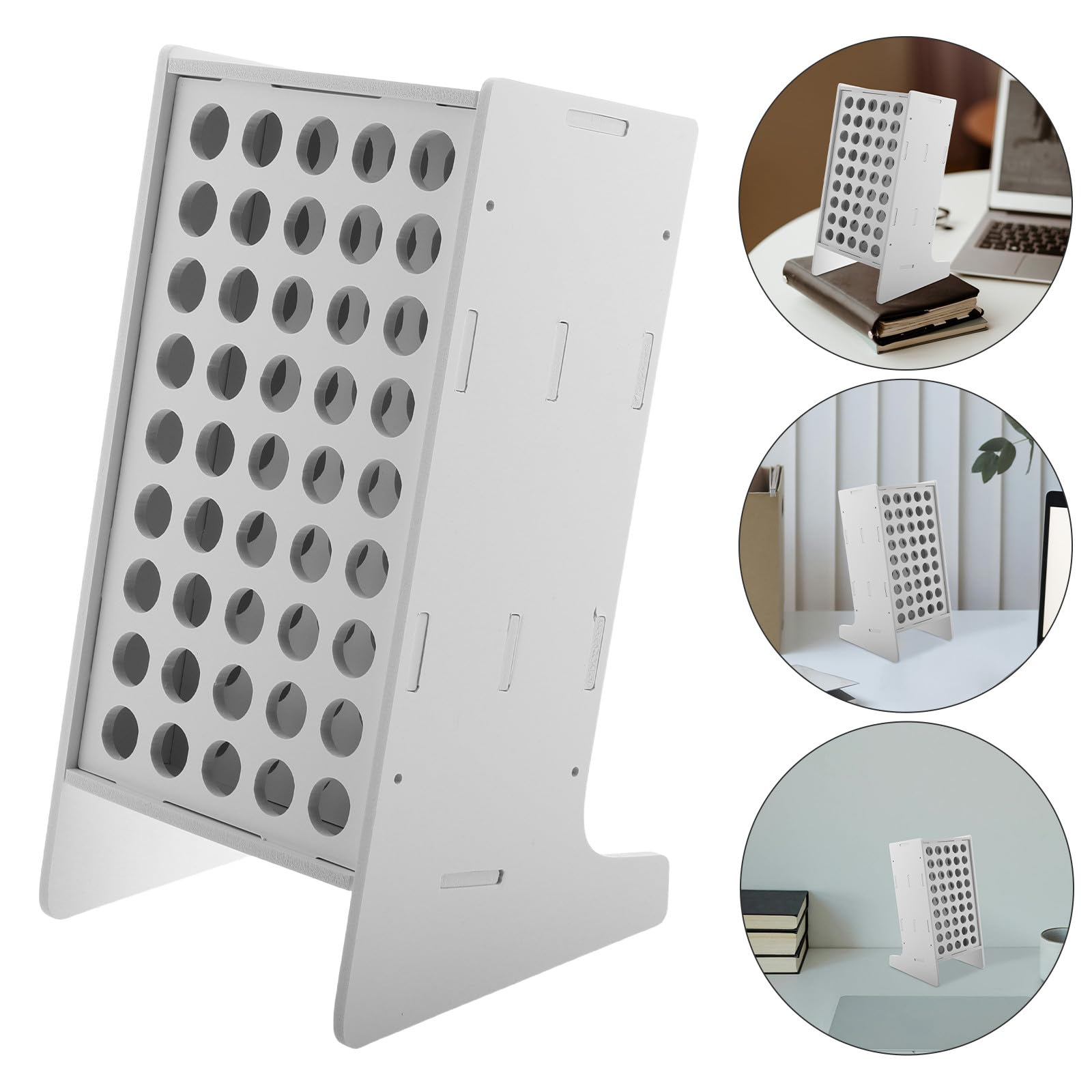 Baluue Organizzatore da Scrivania Multifunzionale in Plastica Bianca 45 Fori e Design Inclinato, Supporto Portapenne Salvaspazio per Ragazzo Ragazza in Asilo e Scuola