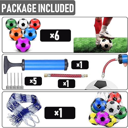 Miniatura 5 de Paquete de 6 pelotas de fútbol cristianas de donación benéfica con bomba, tamaños 543, juego desinflado a granel para la operación de bolsa de