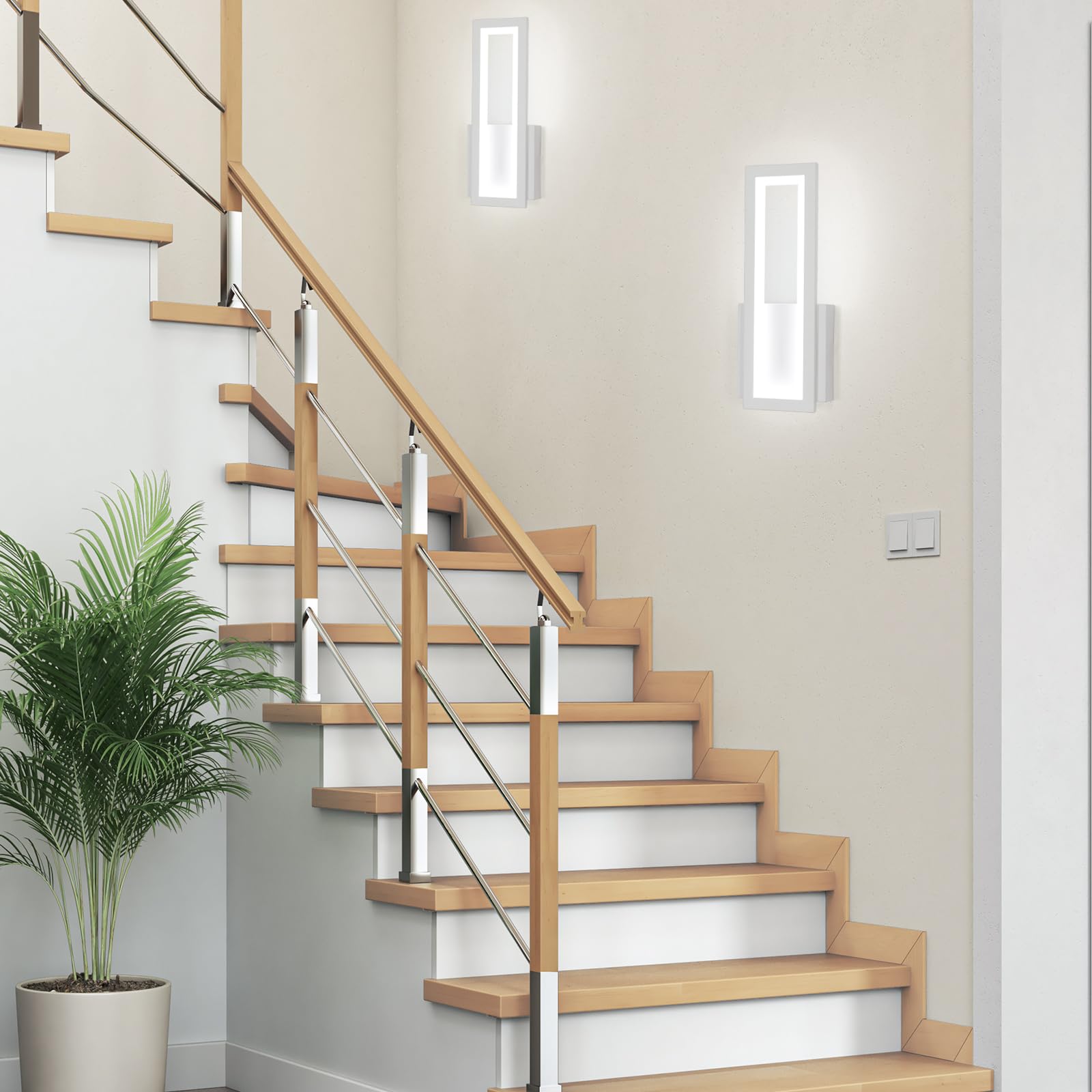 Osairous Lámpara de Pared LED Interior, 2 Piezas Apliques de Pared 16W 1800LM, Luz de LED Blanco Moderna en Acrílico Dormitorio Blanco Frio 6500K para Sala de Estar Pasillo Escalera 32CM