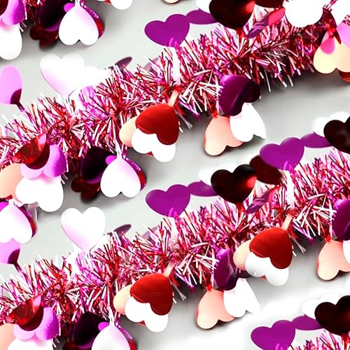 Miniatura 13 de Guirnalda de Navidad de 10 m de oropel brillante gruesa roja y verde con diseño de copos de nieve, en espiral, colgante, decoraciones de árbol de