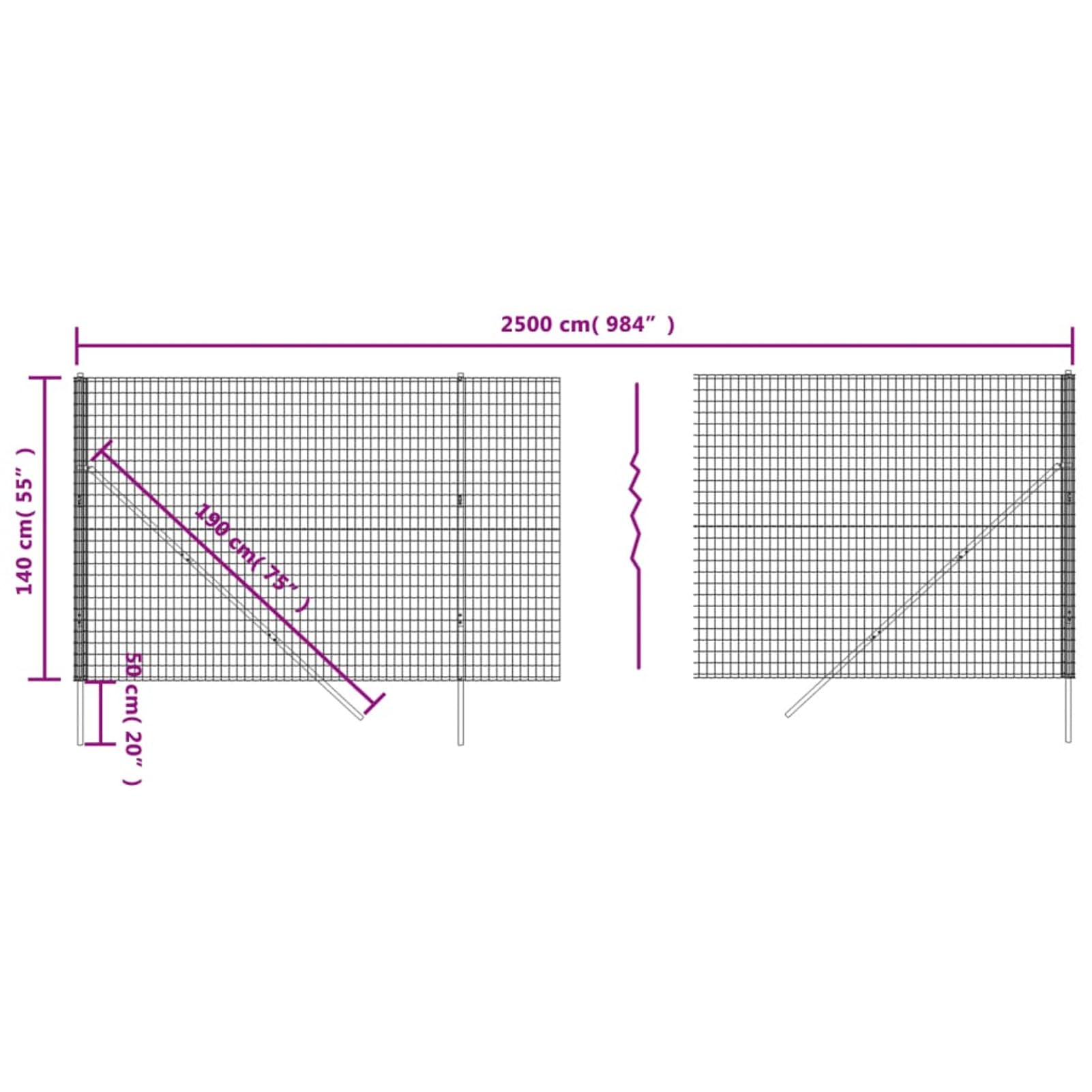 JUDYY Cerca de Alambre de Acero galvanizado Gris Antracita 1,4x25 m, Malla Metalica, Malla Alambre, Alambre para Conejos, Vallas De Obra, Mallas para Gallinero - 154203