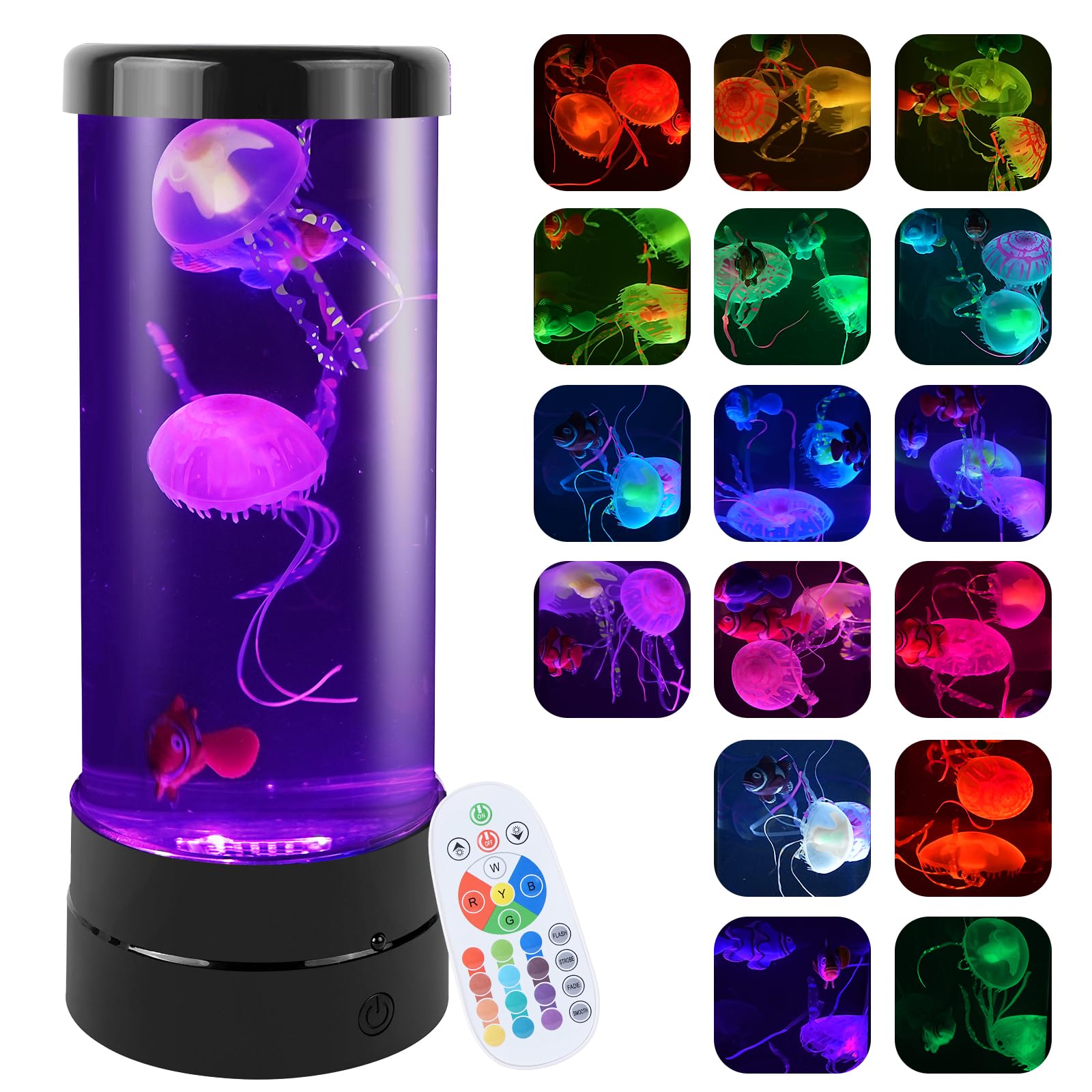 Pylimaius 12 inch Jellyfish Lamp with 17 Color Changing Effects LED Jellyfish Tank Table Lamp Decorations Aquarium Sensory Lights Cylinder Table Lamp Night Light for Home, Office, Bedroom
