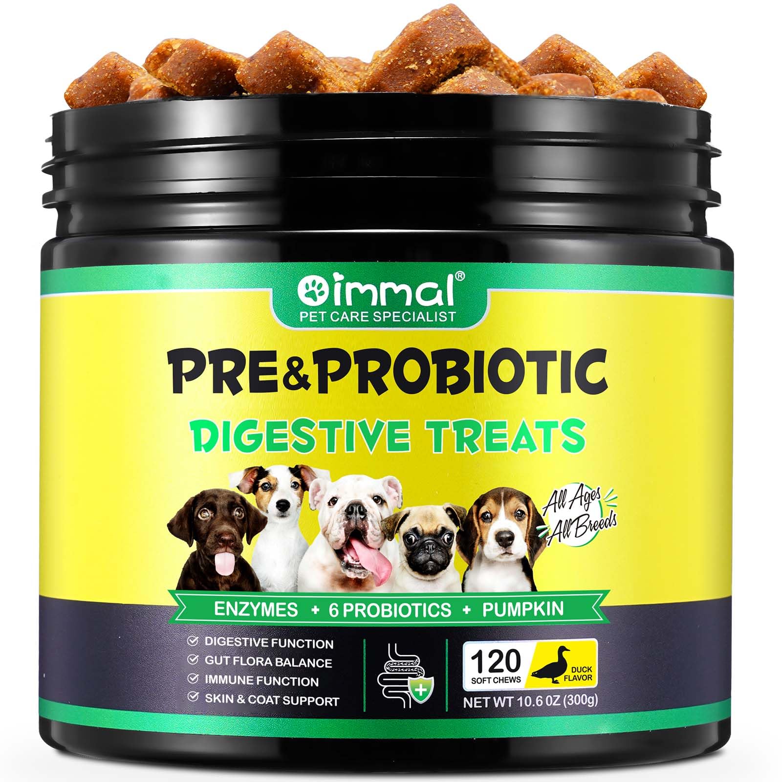 120pcs Probiotics for Dogs,Dog Probiotics Supplements,Gut Flora Balance,Skin & Coat Support,for Small, Medium and Large Dogs(Duck Flavor)