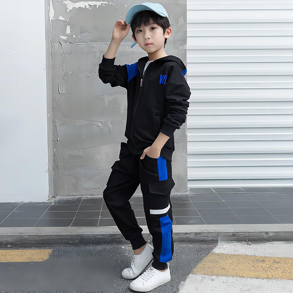 Linboo Jungen Trainingsanzug Sport Set 2tlg Jogginganzug mit Kapuze