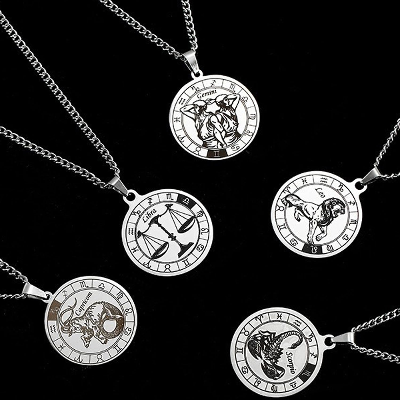 herren Sternzeichen Halskette und Armband Set- Sternbild halskette edelstahl-Münzanhänger-Elastisches Perlenarmband-Geburtstagsgeschenk Schmuck