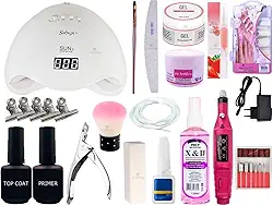 Kit Acrigel Gel Unhas Tips Lixadeira Eletrica Prep Fibra Cabine Sun 5 48w
