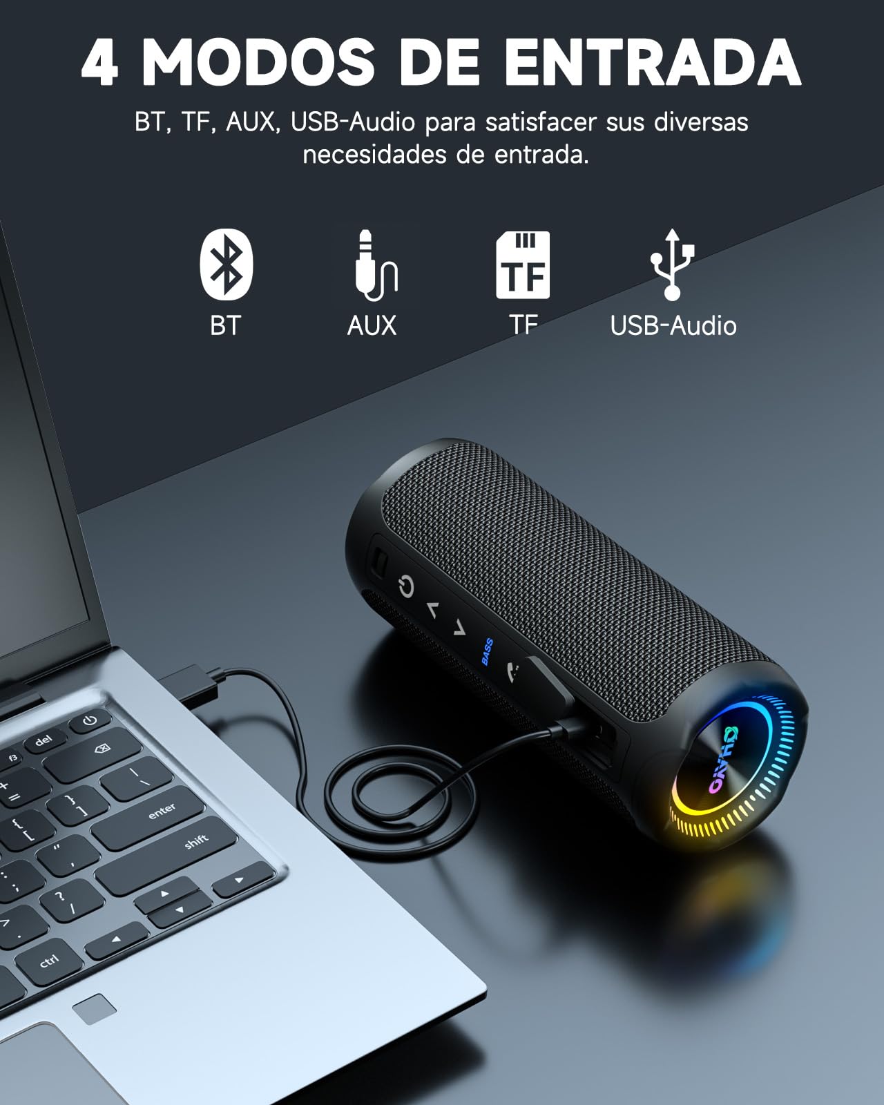 OHAYO Altavoz Bluetooth Portátil 25W Potente con Doble Controlador, Luces LED, 24H Duración, Bass Boost e Impermeable IPX7