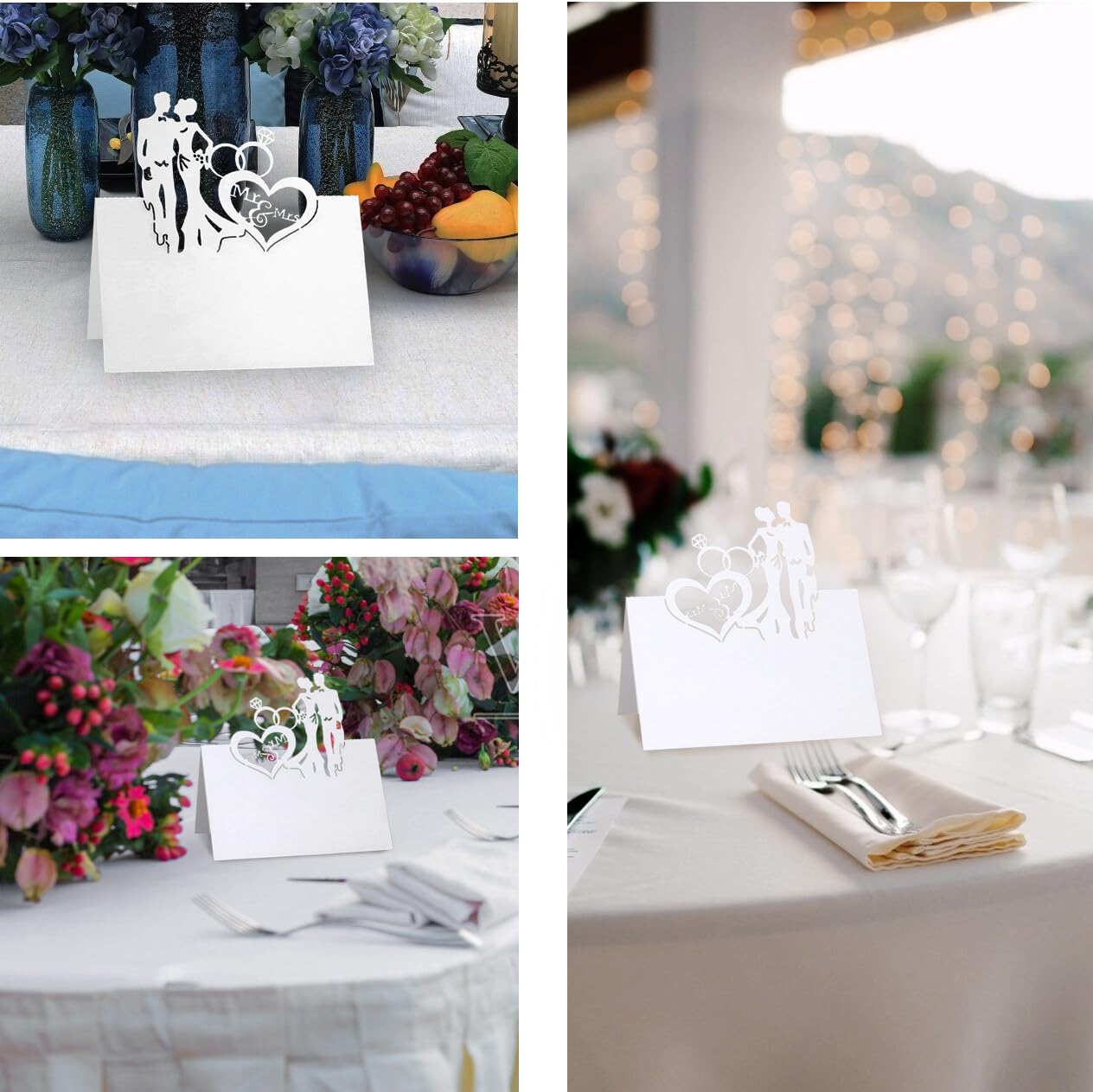 Segnaposto Matrimonio Eleganti - 50 Pezzi In Carta Perlescente Bianca Con Design Romantico - Foto 6