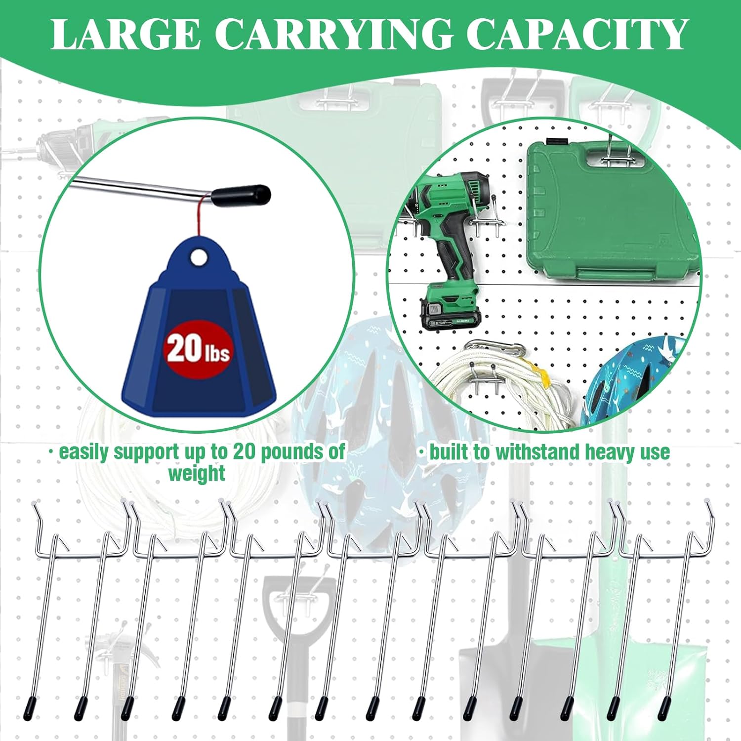 30Pcs 5 Inch Double Arm Peg Board Hooks for 1/4" Pegboard, Metal Gridwall Hanger Utility Hooks with Rubber Protecting Tip for Garage Kitchen Home Retail Display