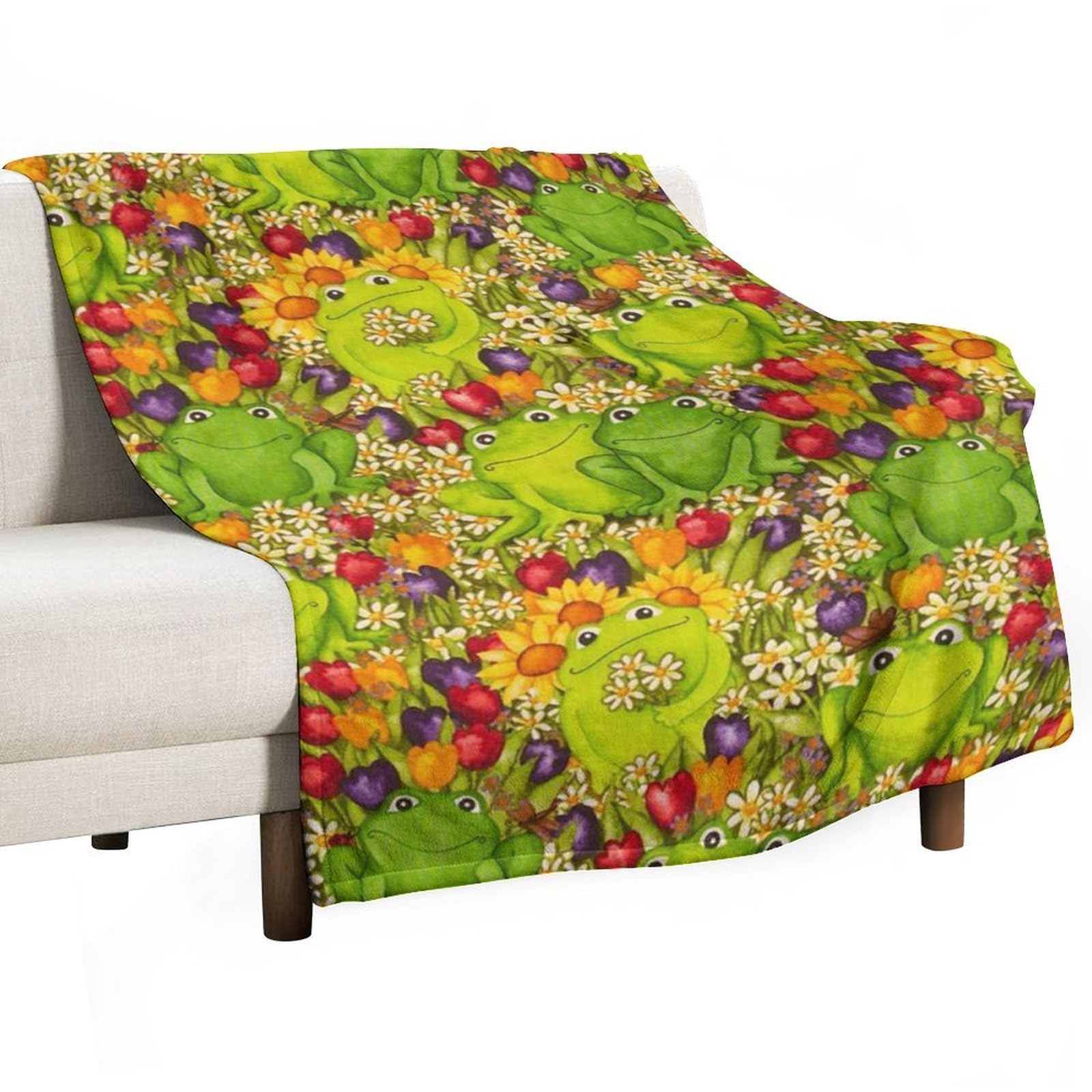 Hxwokrum Flannel Blanket, Frog Throw Blanket for Couch Sofa Bed Office, Soft And Comfortable Without Pilling