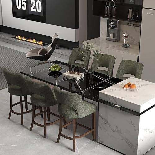 Miniatura 5 de VKNOW Juego de 2 taburetes de bar, taburetes de bar tapizados de altura de mostrador, taburetes modernos con patas de madera para cocina, isla de