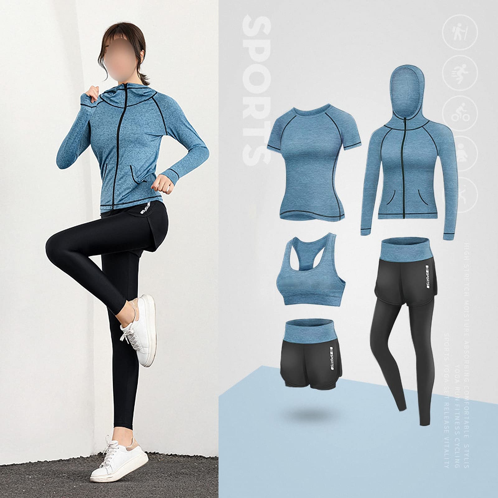 5-częściowy damski dres fitness, joga dla początkujących odzież na siłownię, do biegania na co dzień szybkoschnące legginsy, styl 11, M