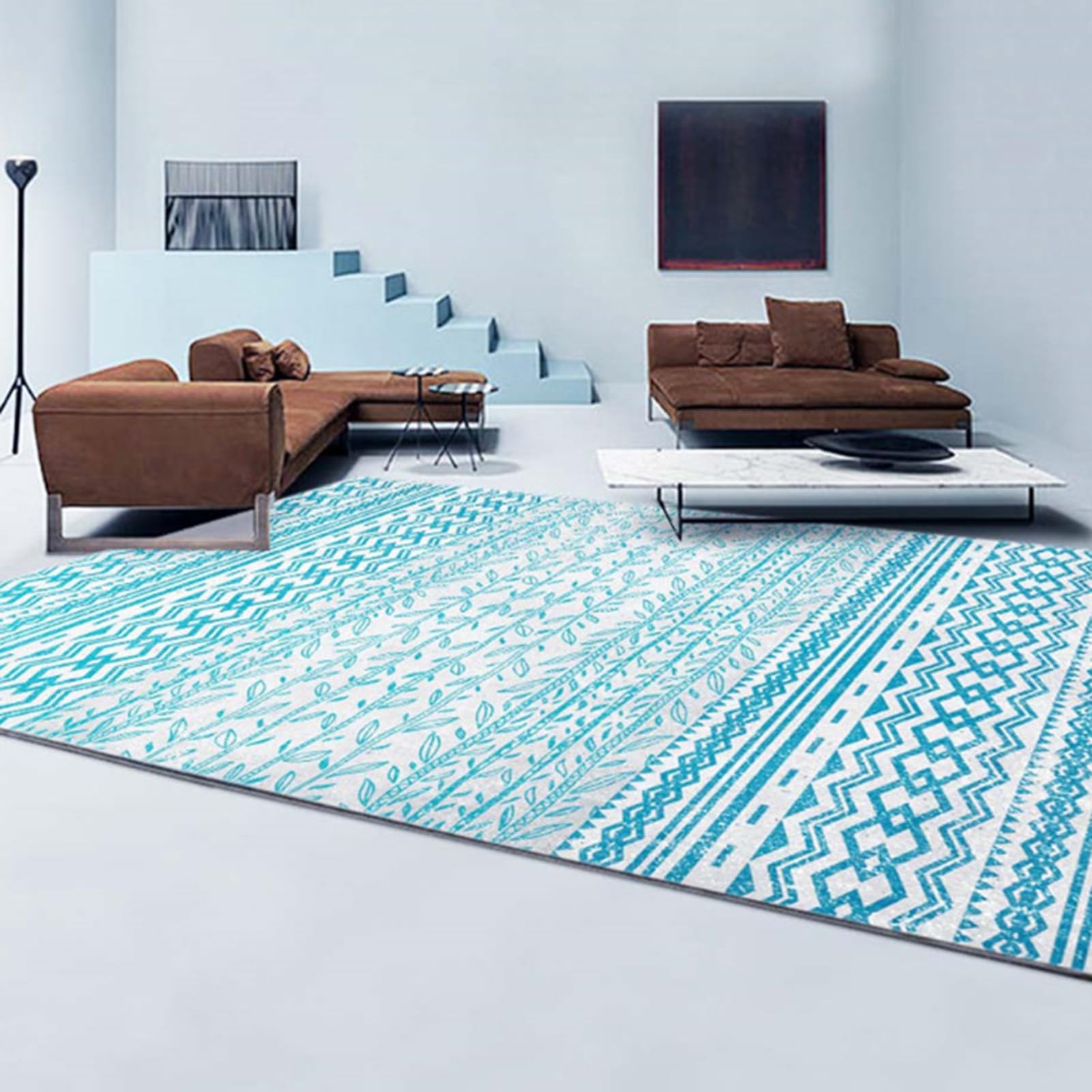 HGTRH Balcony Rugs Outdoor Apartment Waterproof, 4x6 Weather Resistant Outdoor Rugs for Patios, Outdoor Rug Geometric Pattern Non Slip Crystal Velvet Outdoor Carpet for Garden Deck Camping