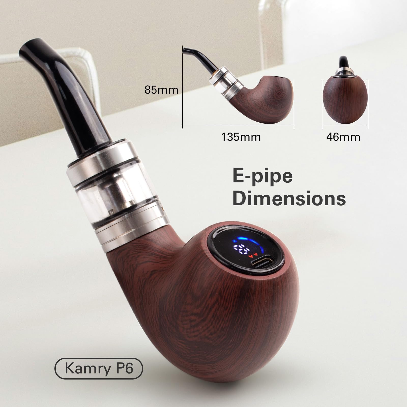 Kamry P6 Elektronische Shisha-Pfeife, E-Zigarette mit großem Dampfvolumen, Leistung einstellbar, mit 2-ml-Zerstäuber, leer, ohne Nikotin, keine Nachfüllungen