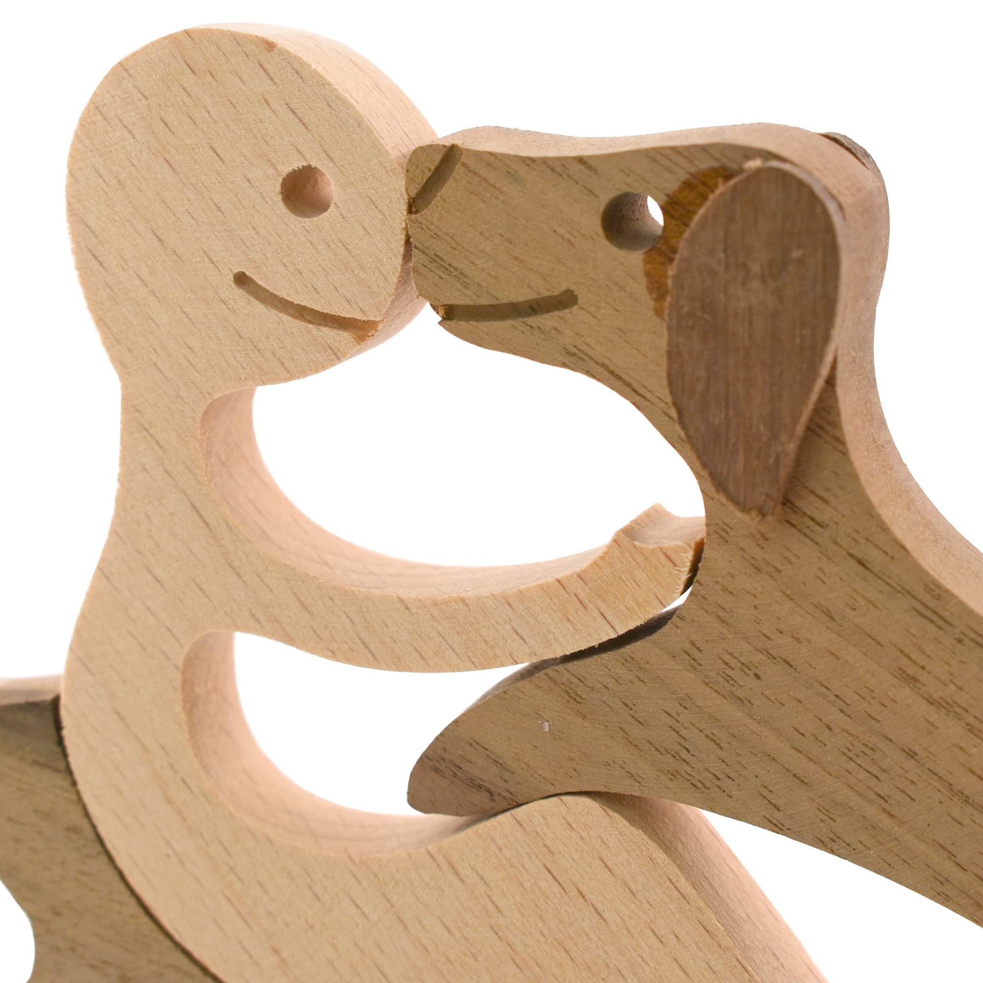 Enkrio Wooden Dog Figurines Hand Carved Wood Dog Human Sculpture Statue Handmade Accents Crafts Wooden Adorn Standing Tabletop Decoration Ornament for Home Decor - Image 3