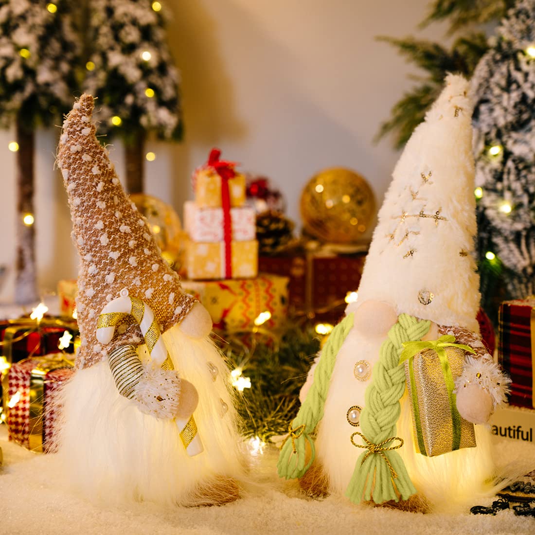 Voyyphixa 2 PCS Lighted Christmas Gnomes Decorations, Scandinavian Swedish Tomte Plush Santa Elf Figurines Ornaments for Christmas Decorations Party Home Table