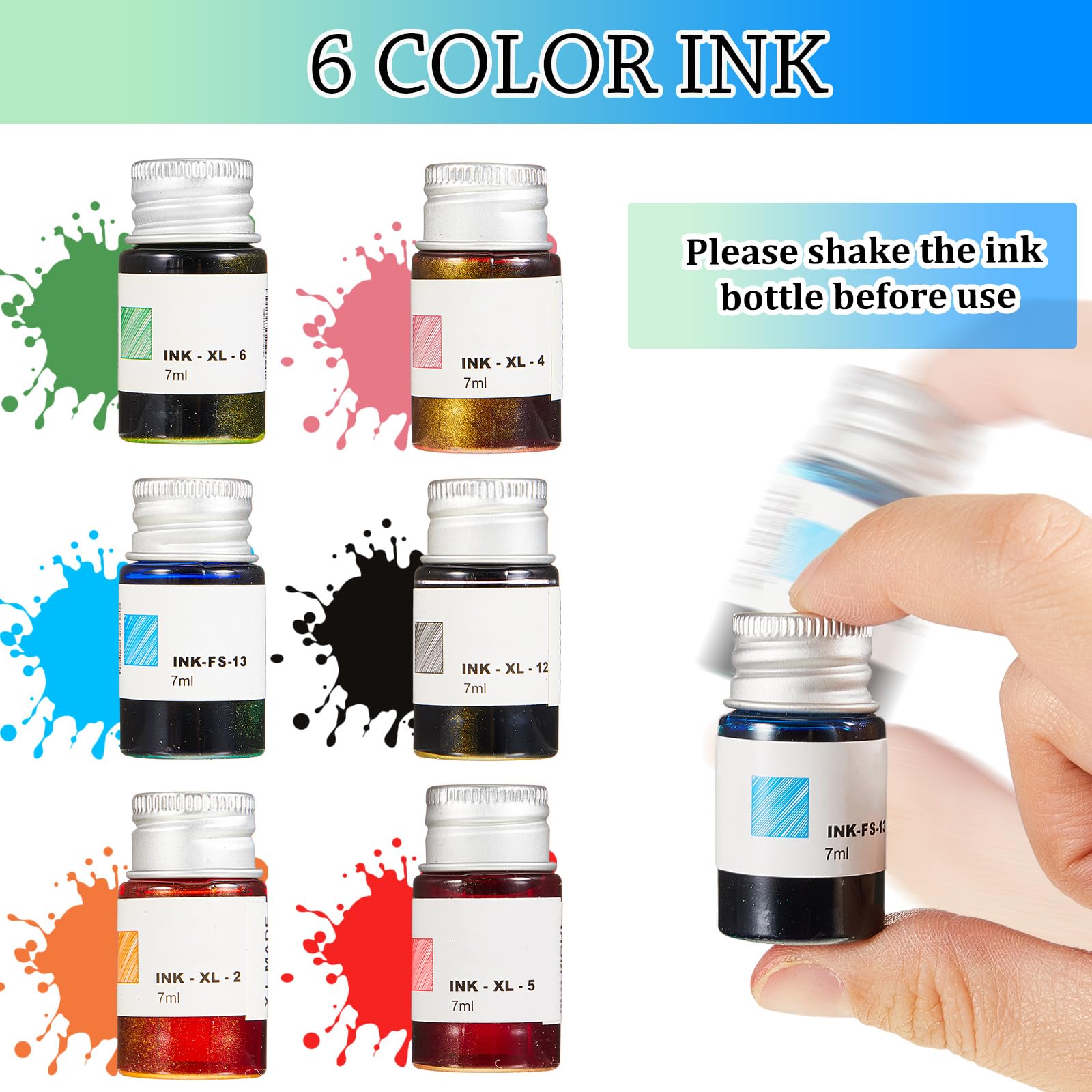 Zonon Set di 14 penne a immersione in vetro, include 6 penne a immersione in vetro, 6 inchiostri colorati India e 2 supporti per calligrafia con cristalli per arte, scrittura, regalo (sistema di
