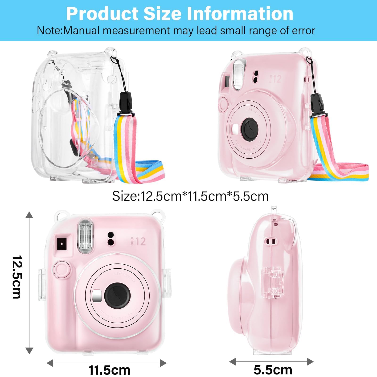 Acquista Custodia per fotocamera lucida per Fujifilm Instax Mini 12, custodia trasparente con tracolla in Italia a partire da 7.4