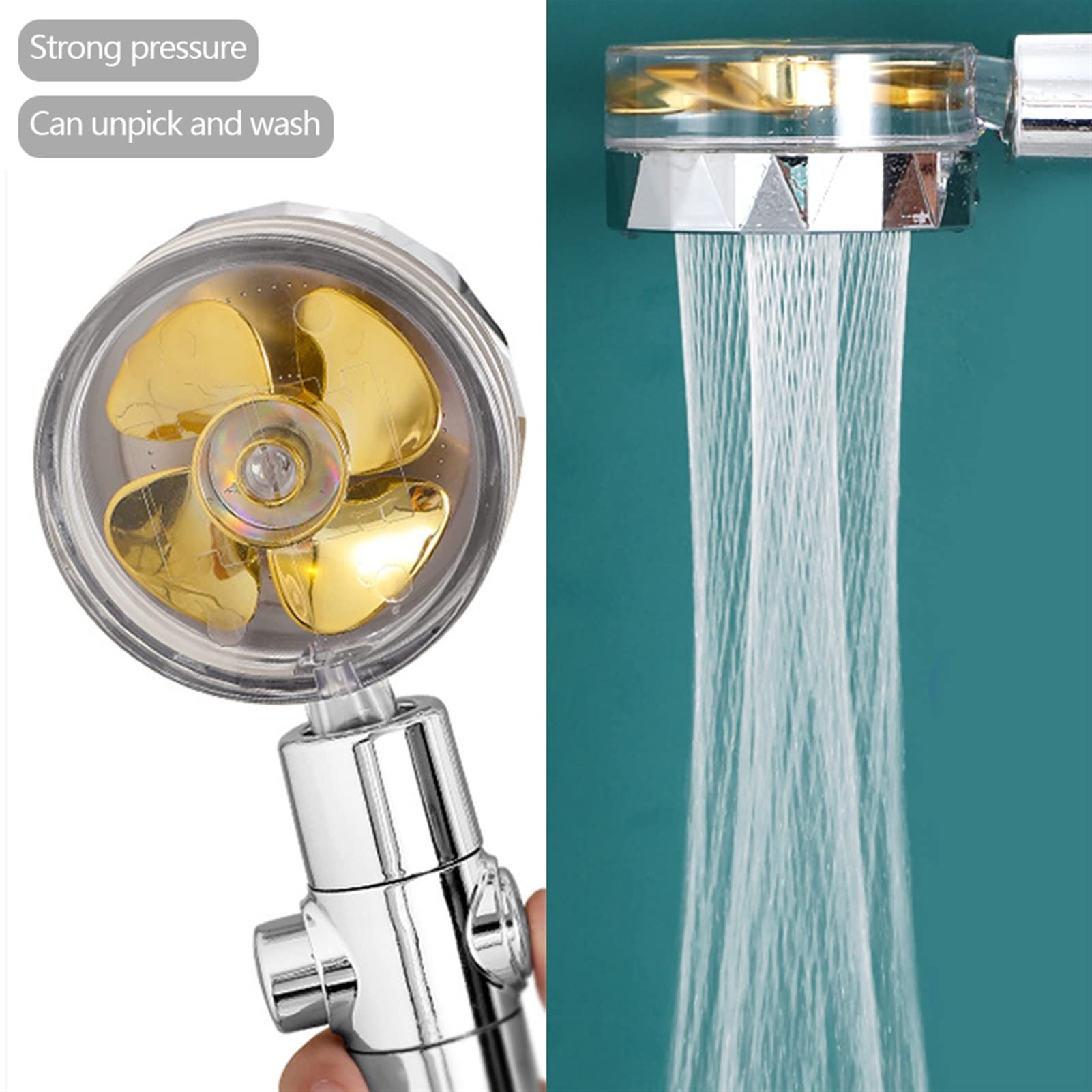 Boquilla de ducha Flujo de ahorro de agua Rotación de 360 grados Ventilador pequeño ABS Agua de lluvia Boquilla de alta presión Baño sin filtro Cabezales de ducha de algodón (Color : Red) (Silver)