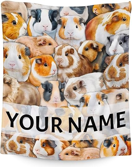 Personalized Guinea Pig Blanket Gifts with Name - 40x50 Inches Cute Throw for Girls & Boys - Brown Soft Fuzzy Blankets for Bed, Couch & Living Room
