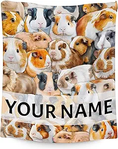 Personalized Guinea Pig Blanket Gifts with Name - 40x50 Inches Cute Throw for Girls & Boys - Brown Soft Fuzzy Blankets for Bed, Couch & Living Room