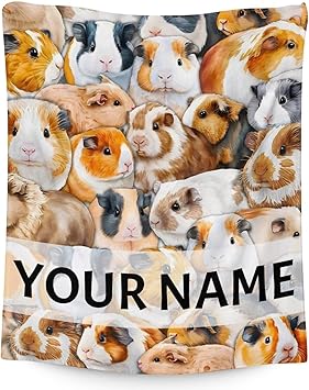 Personalized Guinea Pig Blanket Gifts with Name - 40x50 Inches Cute Throw for Girls & Boys - Brown Soft Fuzzy Blankets for Bed, Couch & Living Room