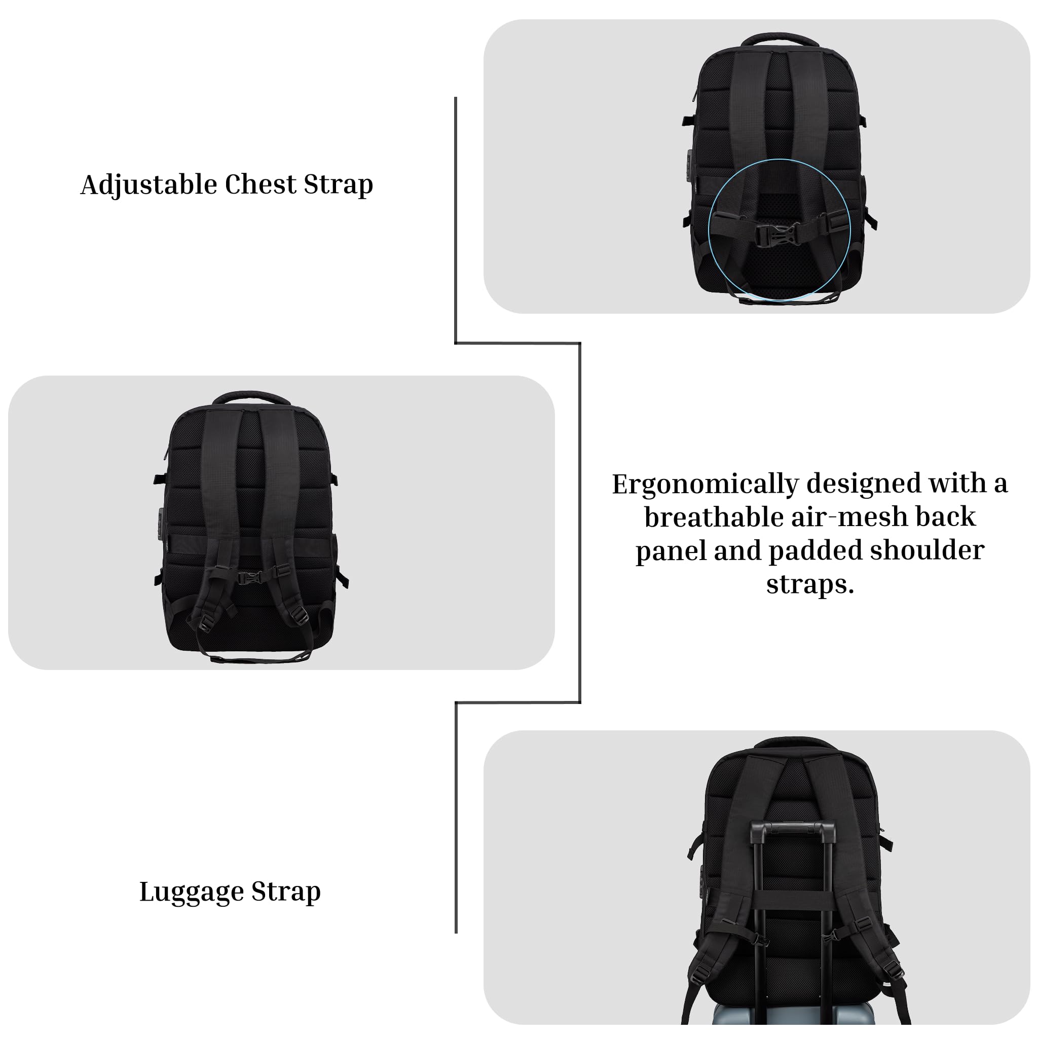 F Gear Vetra Black 40L Cabin Size Laptop Backpack with 3-Digit Lock, Fits 17 Inch Laptop, Two Spacious Compartments|2 front pockets|Adjustable Chest Strap, Bottle Holder|Lightweight, Durable & Premium — Amazon image 5