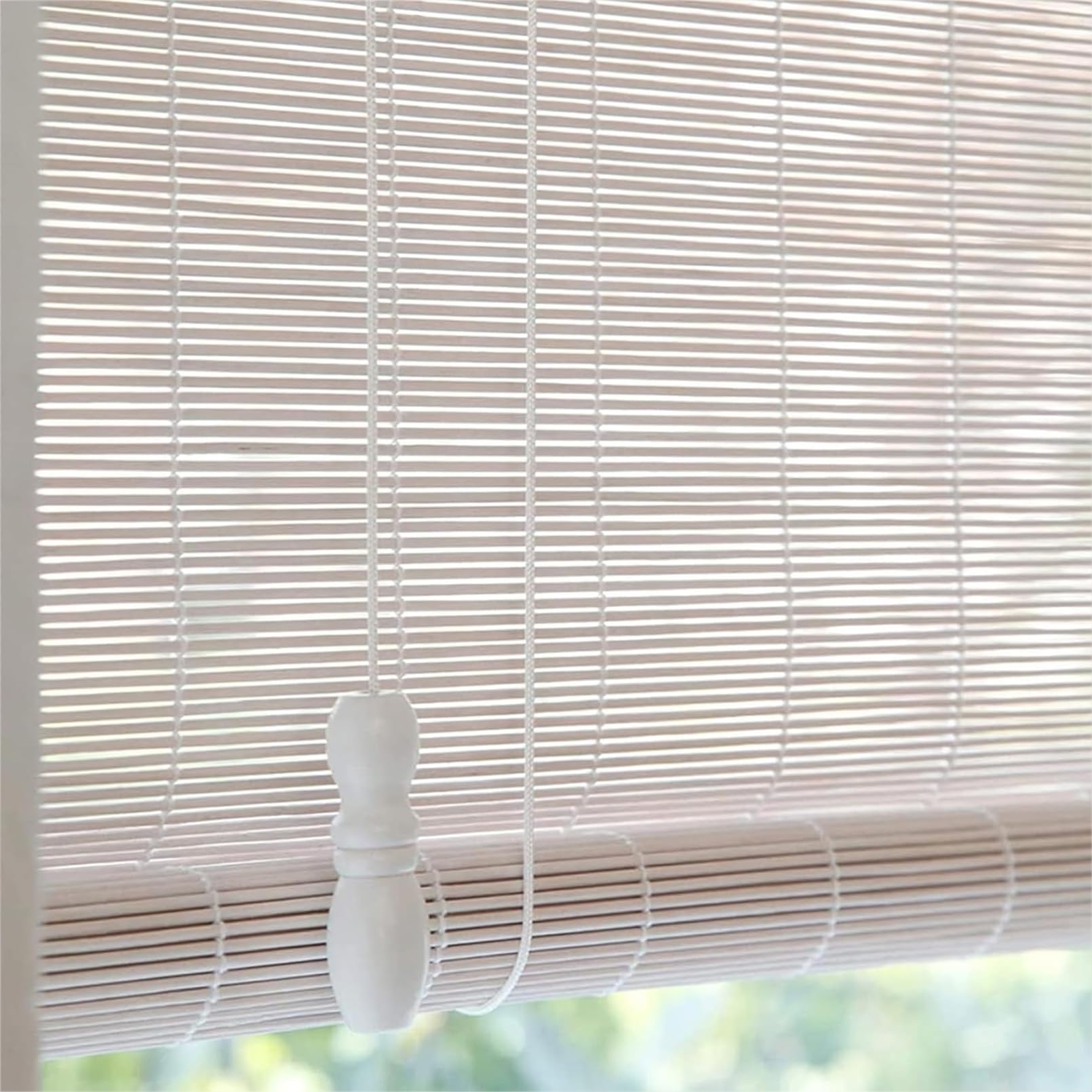 Store Enrouleur Bambou Naturel 90x100cm Blanc Stores Bambous pour intérieur et extérieur,Protection Solaire,Store Vénitien en Bambou,Tirage Latéral,Occultant,Respirant,pour Fenêtre et Porte