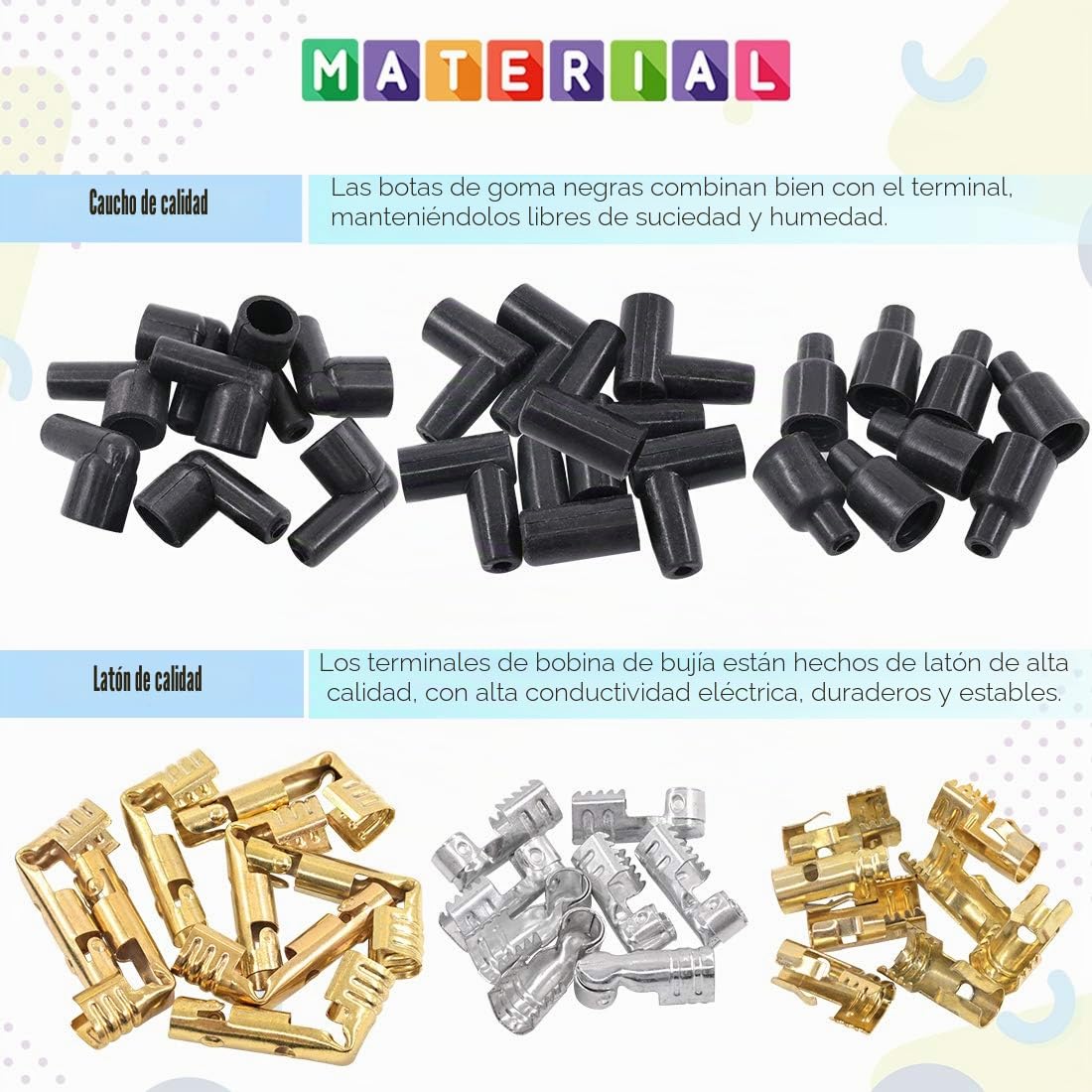 Glarks Juego de 25 piezas de crimpadora de alambre de bujía de trinquete y terminales de bobina de bujía de 180 grados/90 grados/rectos, para engarzar y pelar cables de encendido de bujía