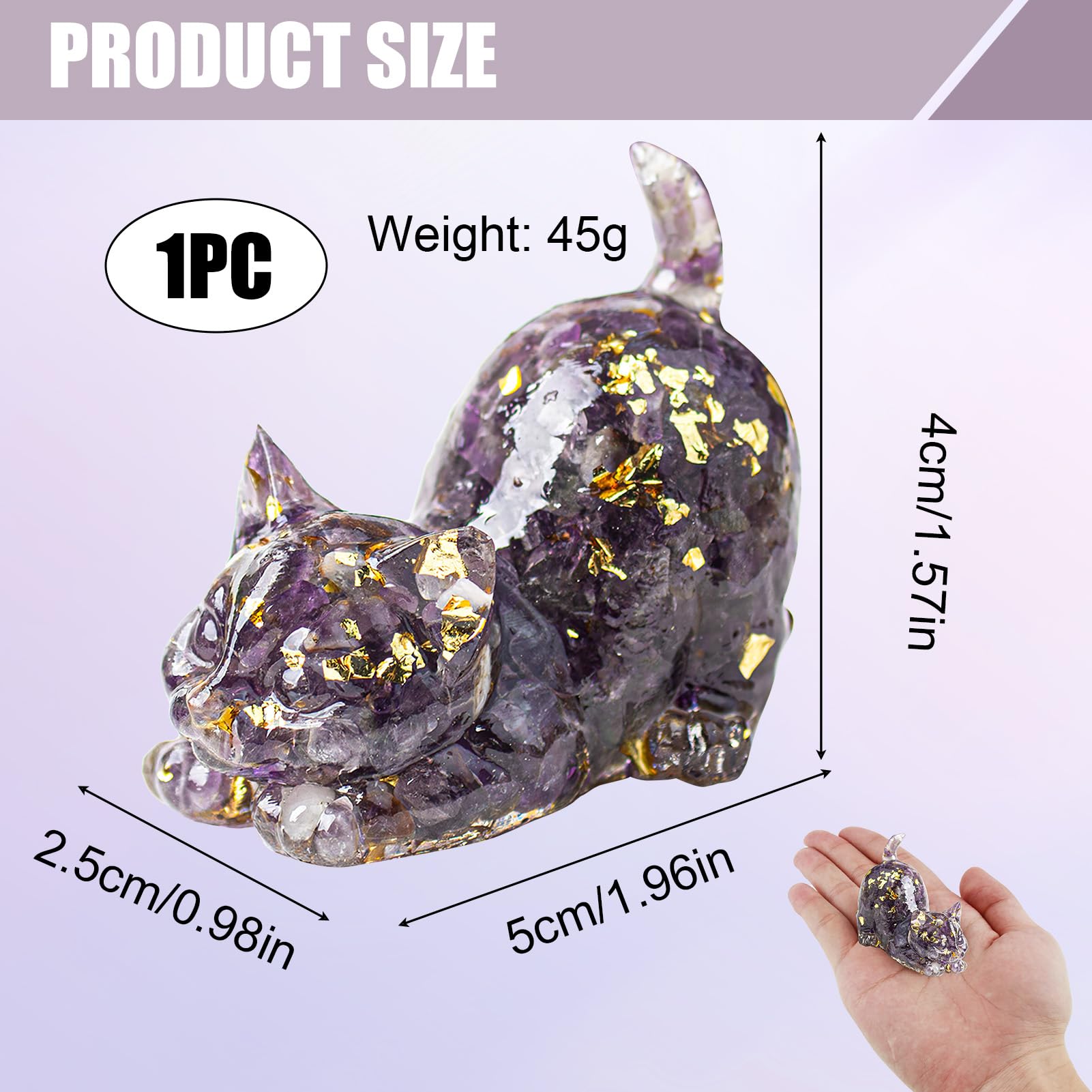 Amethyst Crystal Cat Figurine 1.6” Valentines Cat Gifts for Her Hand-Carved Gemstone Statue - Image 3