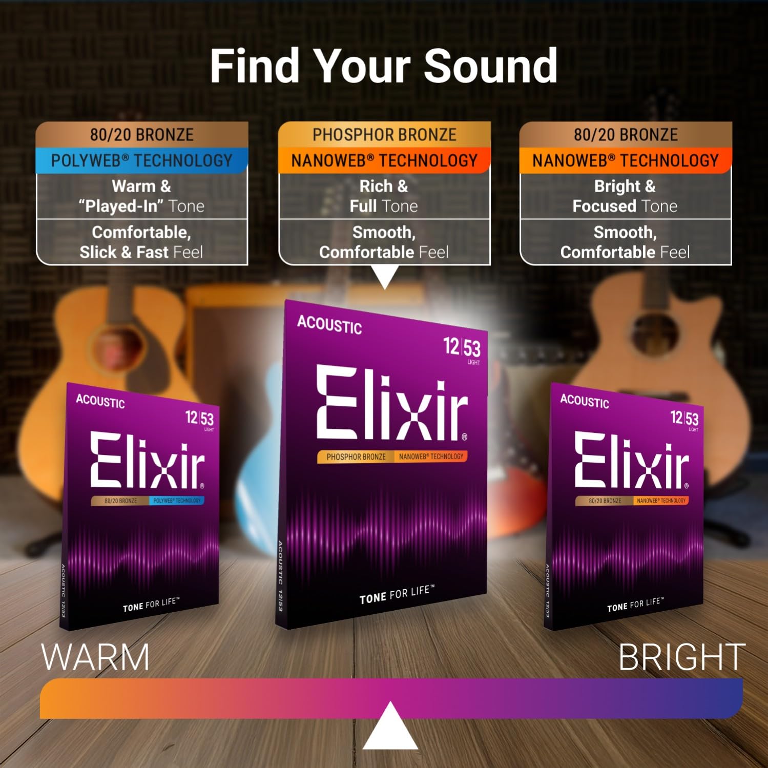 Elixir Strings Corde per chitarra acustica in bronzo fosforoso con tecnologia NANOWEB, medie (.013-.056) - Confezione esclusiva Amazon da 4