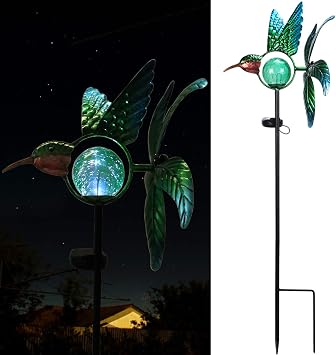 Hummingbird Wind Spinners Outdoor, Solar Garden Stake Lights with Windmill