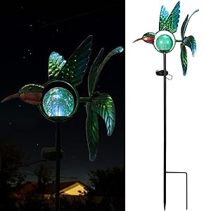 Solar Lights Outdoor Garden Hummingbird Solar Garden Stakes Light Decorative Wind Spinner Pathway Light for Yard Decor Green