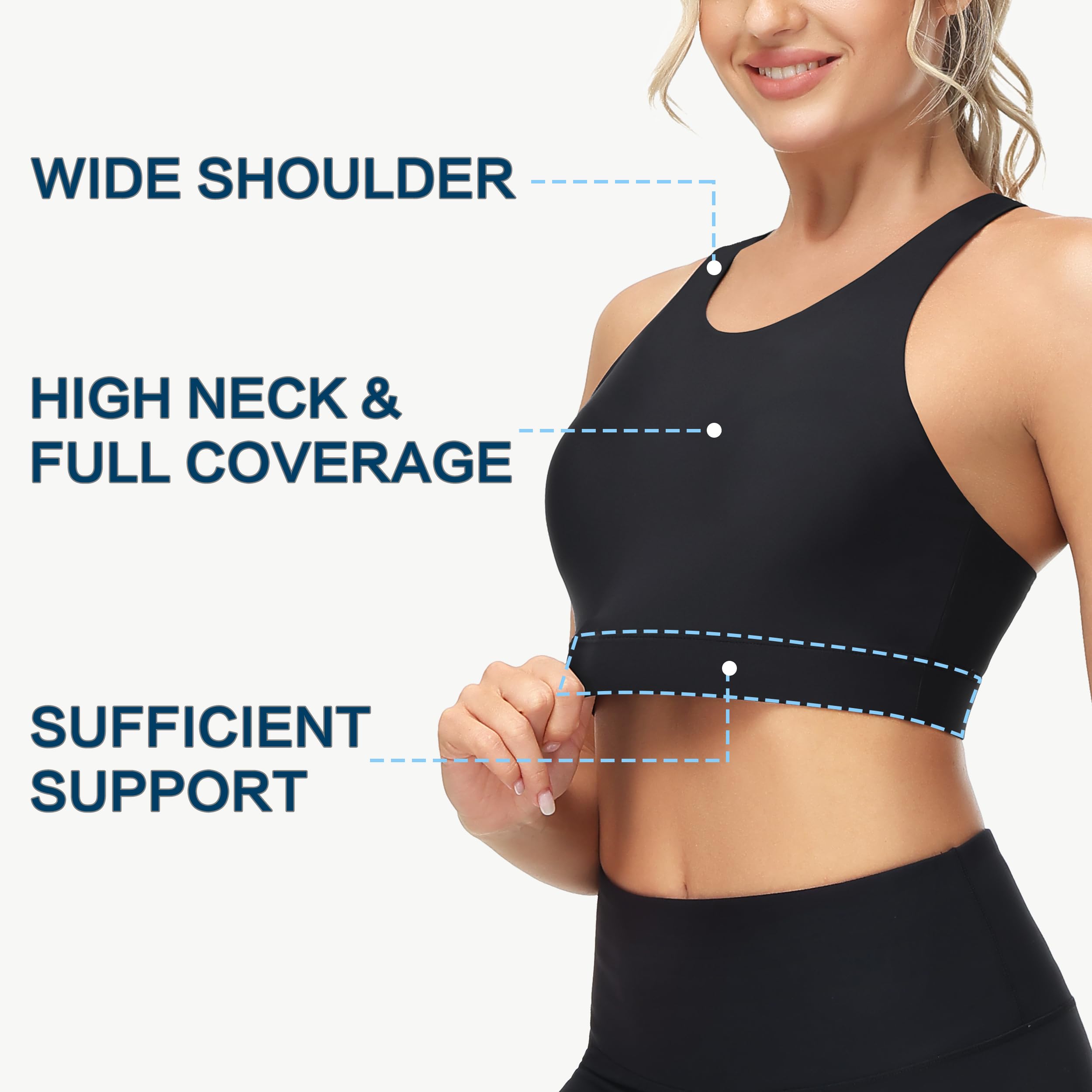 Women's High Neck Sports Bra Swimsuit Top - UPF50+ Quick Dry With Removable Padding