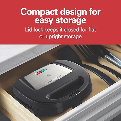 Miniatura 6 de Hamilton Beach Parrilla eléctrica sellada para sándwiches con platos antiadherentes sin PFAS, hace tostadas francesas rellenas, tortillas, compacta