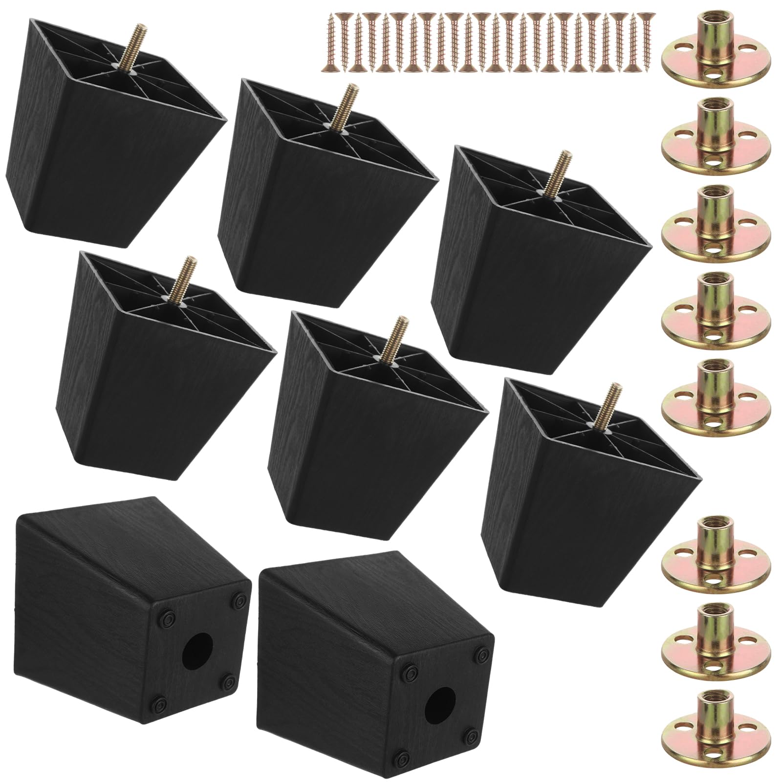 DIRBUY 8 Pack Couch Legs 4 Inch Heavy Duty - Plastic Couch Feet Replacement - Black Sofa Legs Replacement with T-Nuts Screws for Sofas Legs, Beds,