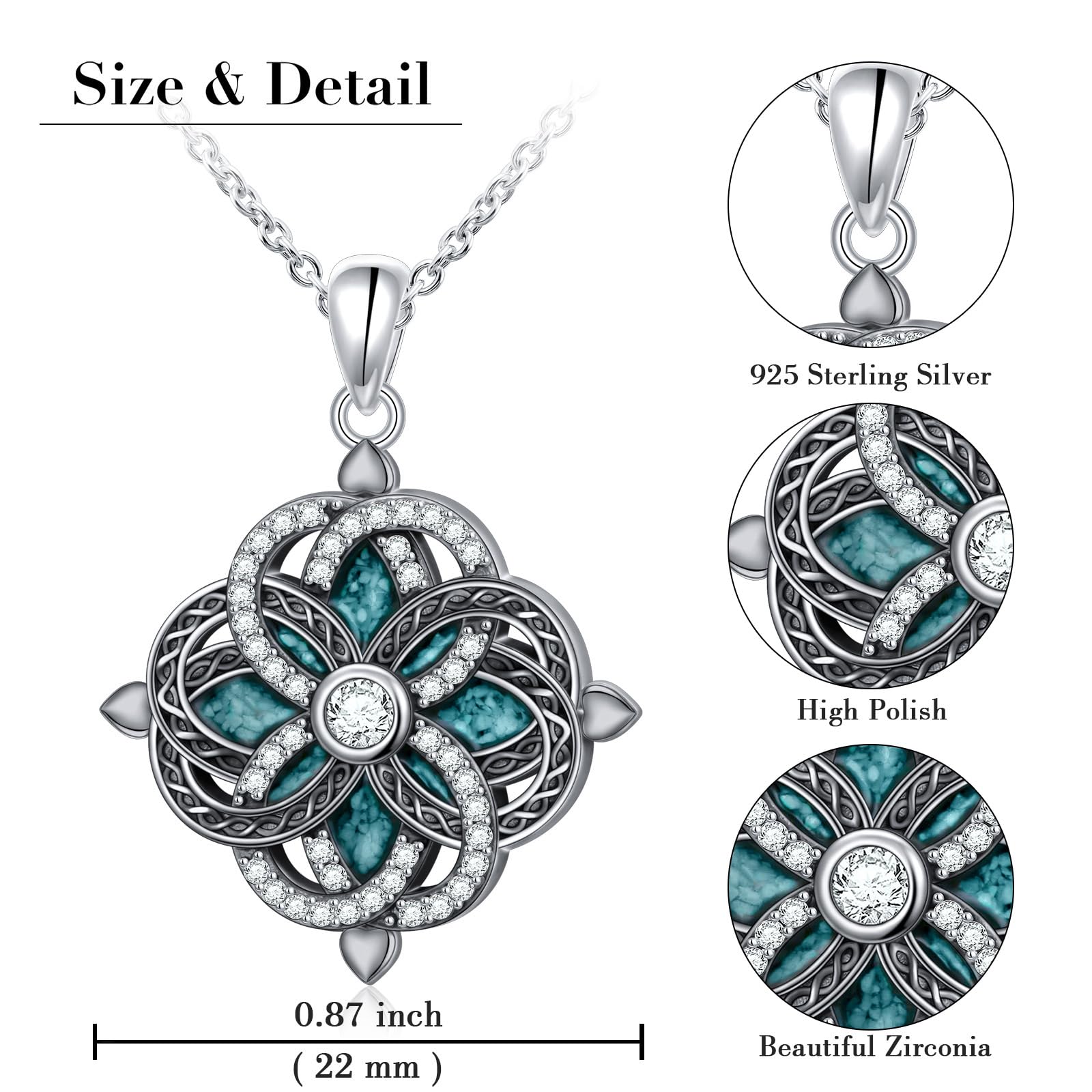Flyow Hexenknoten Halskette 925 Sterling Silber Glücksbringer Irischer Keltischer Hexenknoten Anhänger Halskette für Damen Geburtstags Weihnachts Keltischer Knoten Kette Schmuck Geschenk