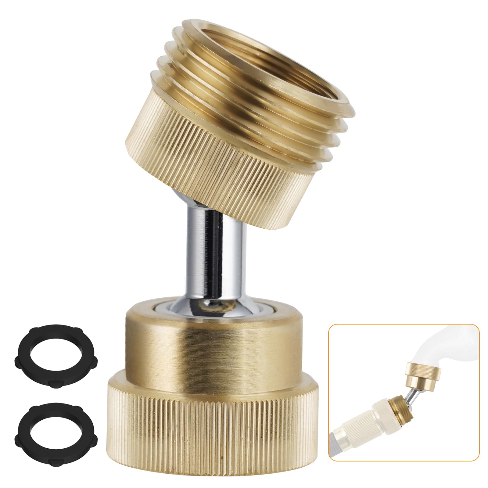 Hibbent Garden Hose Adapter, 3/4 Inch Swivel Brass Garden Hose Protector, Dual Rotation Male to Female Brass Connector with Extra 2 Washers