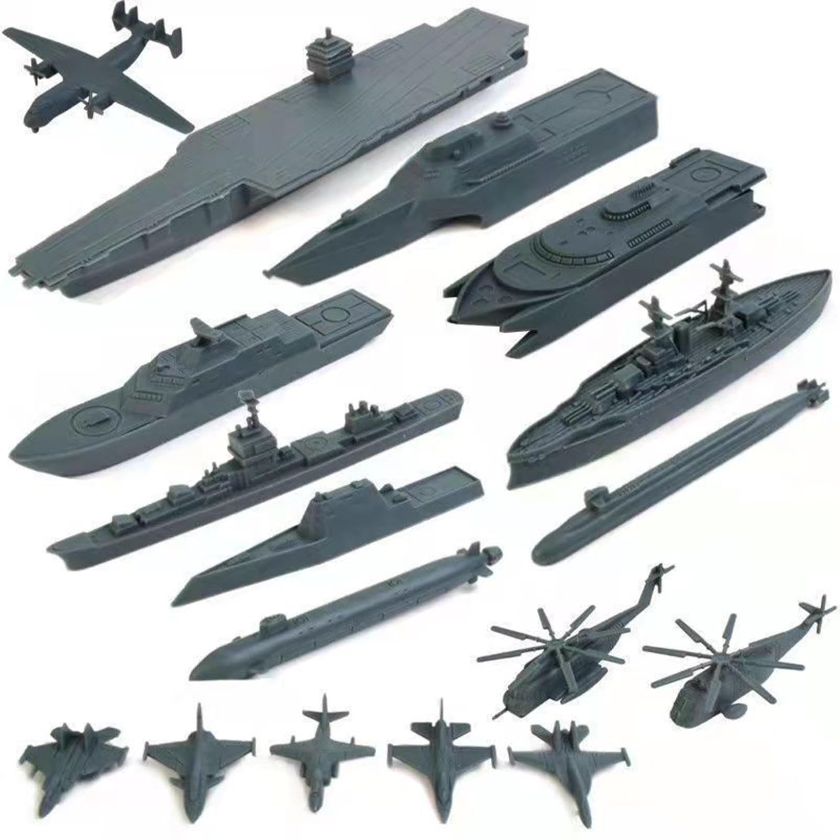 BEAHING Jouet porte-avions, 17 pièces, jouets militaires en plastique, comprend des cuirassés à petite échelle, des cuirassés, sous-marins, pour garçons et filles, enfants