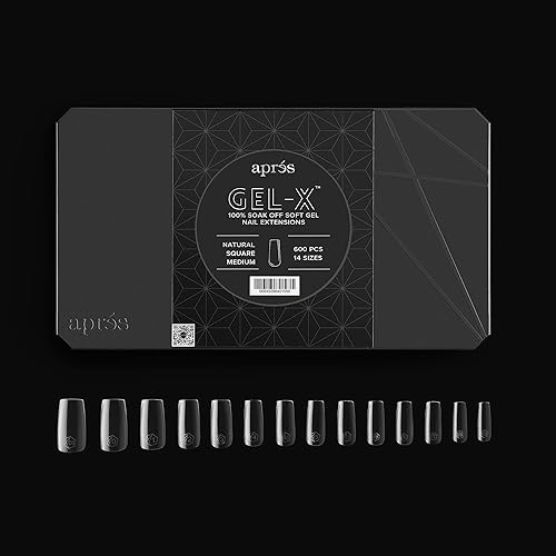 Miniatura 2 de Apres Nail Gel-X - Caja mediana cuadrada natural de puntas 600 puntas Gel-X, calidad premium, 14 tamaños 00-9 Tamaños medios incluidos